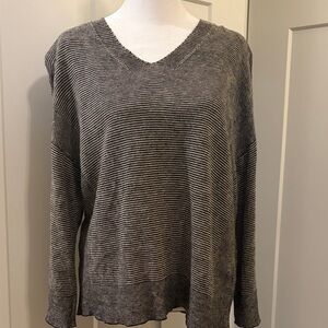 Eileen Fisher Womens Black White Striped V-Neck Sweater Size XS Stylish Cute